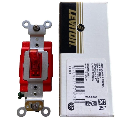 Leviton 1221-PLR puesta a tierra con luz piloto interruptor de palanca rojo NUEVO EN CAJA eléctrico Foto 1 de 4