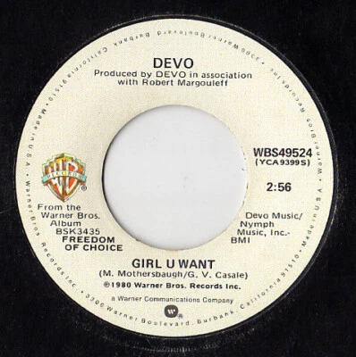 Devo - Girl U Want 1980 7", Single Warner Bros. Records WBS49524 Very Good (VG) - Image 1 of 2