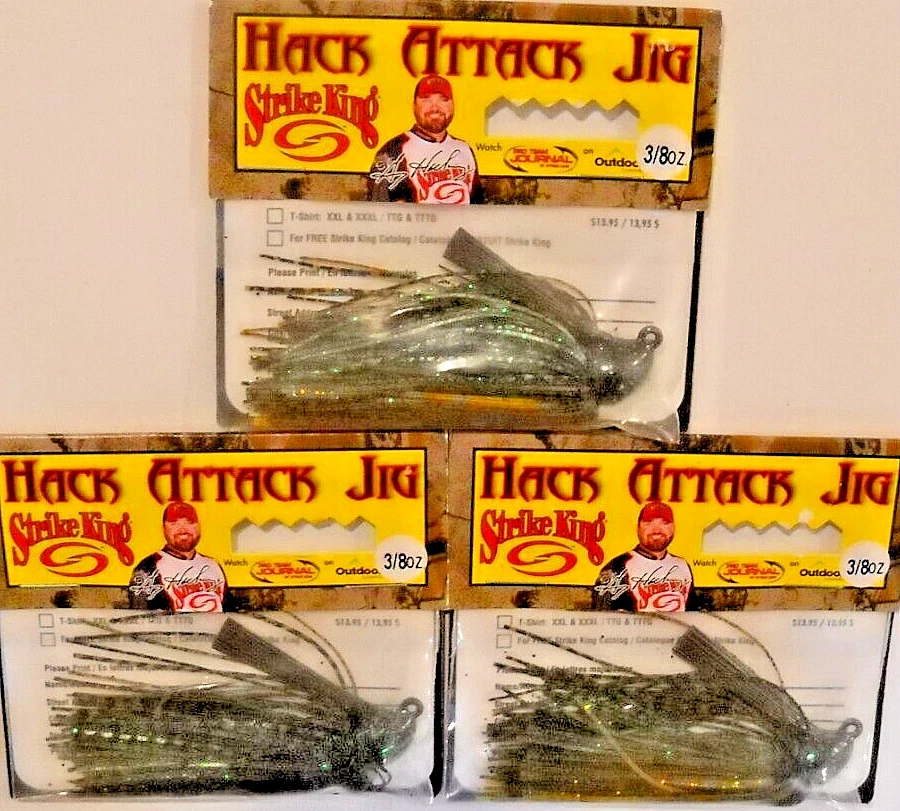 3 Jigs Lures Strike King Hack Attack Jig Tour Grade 3/8oz Gator Craw Hahcj38-132