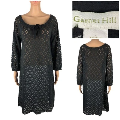 Vestido Garnet Hill para mujer 6 bohemio fácil encaje negro lazo cuello barco ver usado en excelente estado Foto 1 de 4