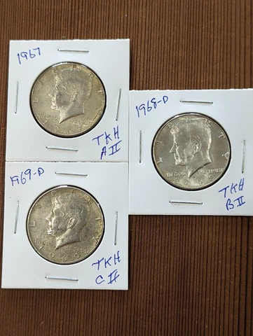 Lot 1967, 1968D, 1969D  Kennedy Half Dollar  Set (3) Coins 40% Silver Cover