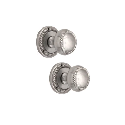 Door Knobs Pair 50mm Georgian Roped Edge Satin Chrome Internal Mortice Handles - Image 1 of 4