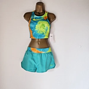 NWT Nike 2 Piece Tie Dye Spiderback Mid-Bikini Short Set Multicolor Girl's L $42 - Picture 1 of 7