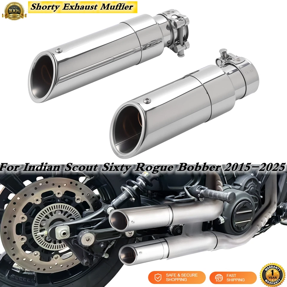 2PCS Slip On Shorty Exhaust Muffler For Indian Scout Sixty Rogue Bobber 2015-25​ Foto 1 de 4