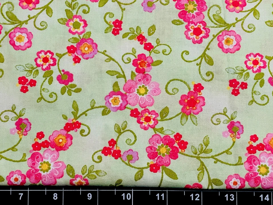 Tina Scrap Floral Flower Garden Moda Leaves Swirls FABRIC 9"x21" COTTON - Image 1 of 1