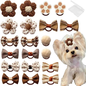 20 Pcs Small Dog Hair Bows with Rubber Bands Handmade Puppy Hair Bows Cute Groom - Picture 1 of 12