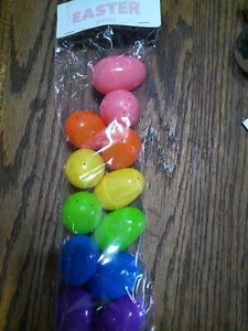 PLASTIC EASTER EGGS SET OF 12 NEW IN PACKAGE MULTI COLORED - Picture 1 of 2