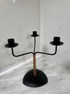 Dark Metal / Black 3 Candle Contemporary Candelabra Bamboo Stem Detail - Picture 1 of 7