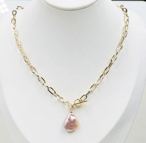 15x20 mm South Sea Baroque Natural Purple 18 " Pearl Necklace 14k Gold P PT255 - Foto 1 di 6