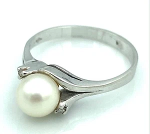 Magnifico Anello Oro 18 Carati - Perla E Diamanti 0,06 3,25 G - Foto 1 di 3