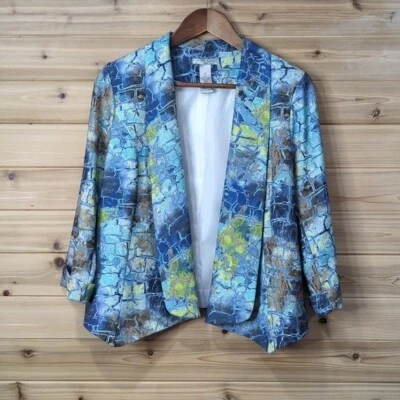 Chaqueta Blazer Alberto Makali Mujer Mediana Azul Estampado Frente Abierto Arte Foto 1 de 4