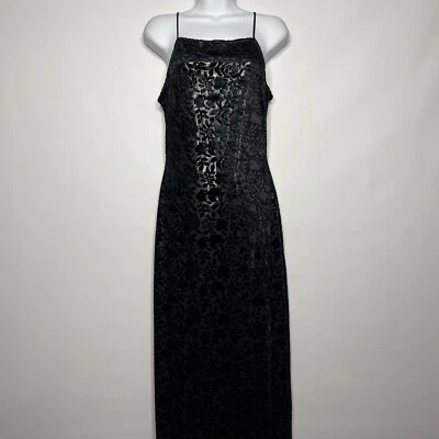 Vintage 90s Roberta Black Velvet Burnout Silver Lame Maxi Sheath Dress Size M - Image 1 of 4