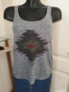 Maglietta Canotta Grigio NAF IN Lino Con Paillettes TAGLIA S Buone Condizioni - Picture 1 of 5