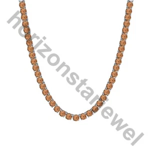 22" Tennis 5 MM Necklace 55 Ct Round Cut Smoky Quartz 14K White Gold Over - Picture 1 of 7