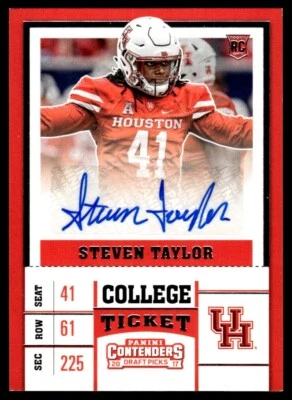 2017 Panini Contenders Draft Picks Steven Taylor Rookie Auto Houston Cougars - Image 1 of 2