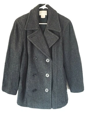 Casaco feminino Worthington ervilha tamanho 12 cinza 100% lã peito duplo manga longa - Imagem 1 de 4