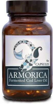 ARMORICA Natural Omega-3 Cod Liver Oil Capsules (60ct) | UK-Made with Vitamins A