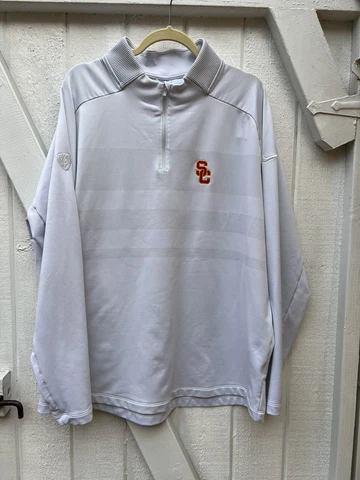 USC Trojan Jacket Mens 2XLarge Gray Nike Dri-Fit 1/4 Zip Golf Pullover Pac 12 P5 Cover