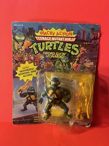 Wacky Action TMNT 1990 Playmates Sword Slicin' Leonardo On Card UNPUNCHED - Bild 1 von 6