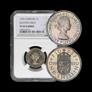 GREAT BRITAIN. 1953, Shilling - NGC PF64 - QEII, Crowned Scottish Shield 🌈 Tone - Picture 1 of 10