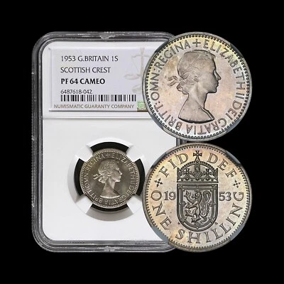 GREAT BRITAIN. 1953, Shilling - NGC PF64 - QEII, Crowned Scottish Shield 🌈 Tone - Image 1 of 4