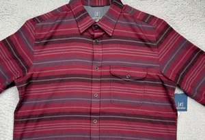 George Shirt Mens Large Red Stripe Flannel Button Up Flap Pocket Long Sleeve NEW - Picture 1 of 9