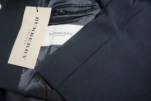 Burberry London Solid Black S100s Wool 2 Pc Suit Jacket Pants Sz 48R NEW - Picture 1 of 12