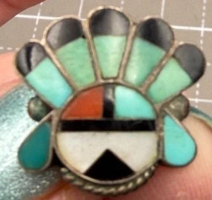 Sunface Style Sterling Inlay Clip-On Earrings Turquoise Coral Onyx MOP  3/4”” - Picture 1 of 5