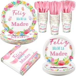 Yungyan 252 Pcs Mother's Day Spainish Party Tableware Set Feliz Dia De La... - Picture 1 of 6
