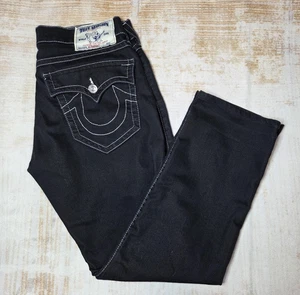 True Religion Jeans Mens 32 Black Basic Straight Contrast Stitch Flap Pockets - Picture 1 of 18