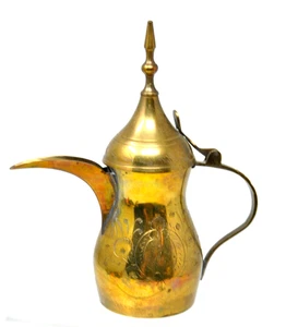 Solid Brass Mini India Tea Pot Pitcher Genie Ewer Etched Vtg  Handle Hinged Lid - Picture 1 of 5