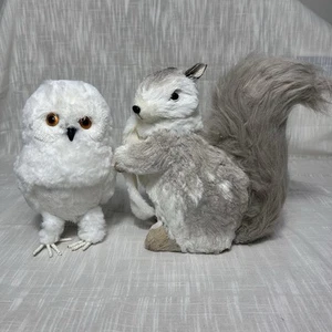 Pappmaché Strohhalm Flasche Borsten Pinsel Eichhörnchen und Eule Figuren weiß Winter Set - Bild 1 von 24