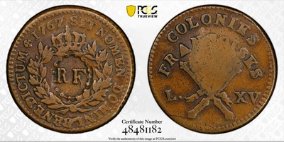 1767 A French Colonies Sou 1793 "RF" Counterstamp PCGS VF-35 *Ex. Martin* - Image 1 of 4