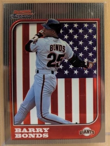 1997 FIRST 1st Bowman Chrome INTERNATIONAL 69 Barry Bonds RARE PARALLEL USA FLAG - Picture 1 of 2