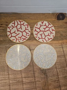 Set Of 4 Marble Stone Coaster Red And White Engraved KAO - Picture 1 of 6