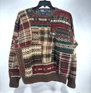 Vintage 90s Polo Ralph Lauren 93% Wool Hand Knit Sweater Men's Large - Picture 1 of 6