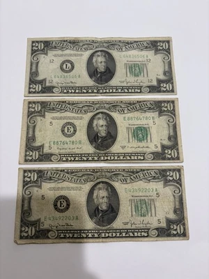 Lot of (3) 1950 Series Twenty Dollar $20 Bills Circulated Federal Notes - Image 1 of 2