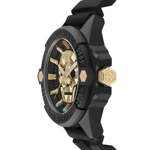 Philipp Plein The Skull 44 mm silicona negro caja de acero inoxidable negro - nuevo - Imagen 1 de 3