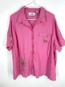 Erin London Linen Blend Shirt Crop Pant Set Size 2XL Palm Trees Pineapples Pink - Picture 1 of 9