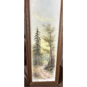 Antike M.Degraff Landschaft Waldweg Felsen ätherisch Pastell 21” x 7,5” gerahmt - Bild 1 von 6