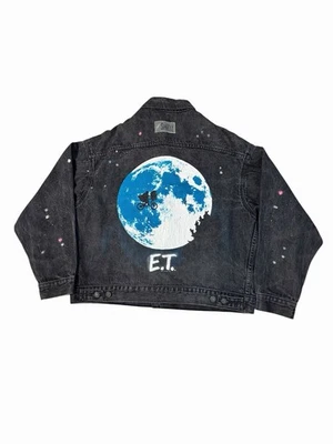 VTG 1982 E.T Star ShaZzz Jean Jacket Mens XL Galaxy Graphic Black Movie Grunge - Image 1 of 4