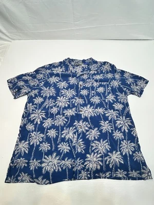 Camisa Hawaiana Campia 100% Rayón 2XL Palmeras Azul y Blanco Foto 1 de 4