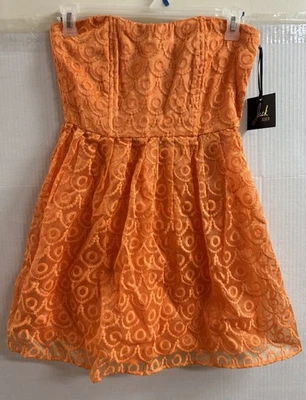 NUEVO CON ETIQUETAS VESTIDO ACAMPANADO JACK By BB Dakota para mujer naranja sin tirantes talla 6 Foto 1 de 4