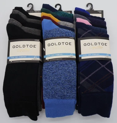 Signature Gold by GOLDTOE Men's Melange Crew Socks Black Plaid Navy 15 Pairs - Imagem 1 de 4