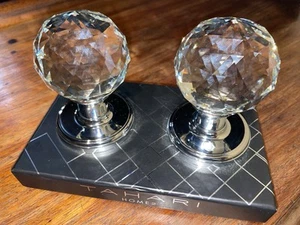 Tahari Crystal Door Knob Round Faceted Set Silver Chrome Designer Luxury NEW - Picture 1 of 5