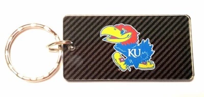 Kansas Jayhawks Acrylic Keychain NCAA Team Color Logo Carbon Printed Key Ring - Image 1 of 4