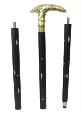 Vintage Brass Head Plain Fish Handle Wooden Cane Walking Stick Handmade New Gift - Image 1 of 3