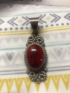 Collar Colgante Vintage Plata 925 Rojo Profundo Turquesa TU 41 - Imagen 1 de 6