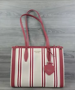 Bolso de mano mediano de lona Kate Spade a rayas (jaspe rojo múltiple) - Imagen 1 de 9