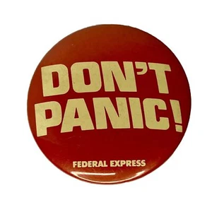 Vintage rote "Don't Panic" FEDEX/Federal Express 2" Pinback Button Pin - Bild 1 von 3
